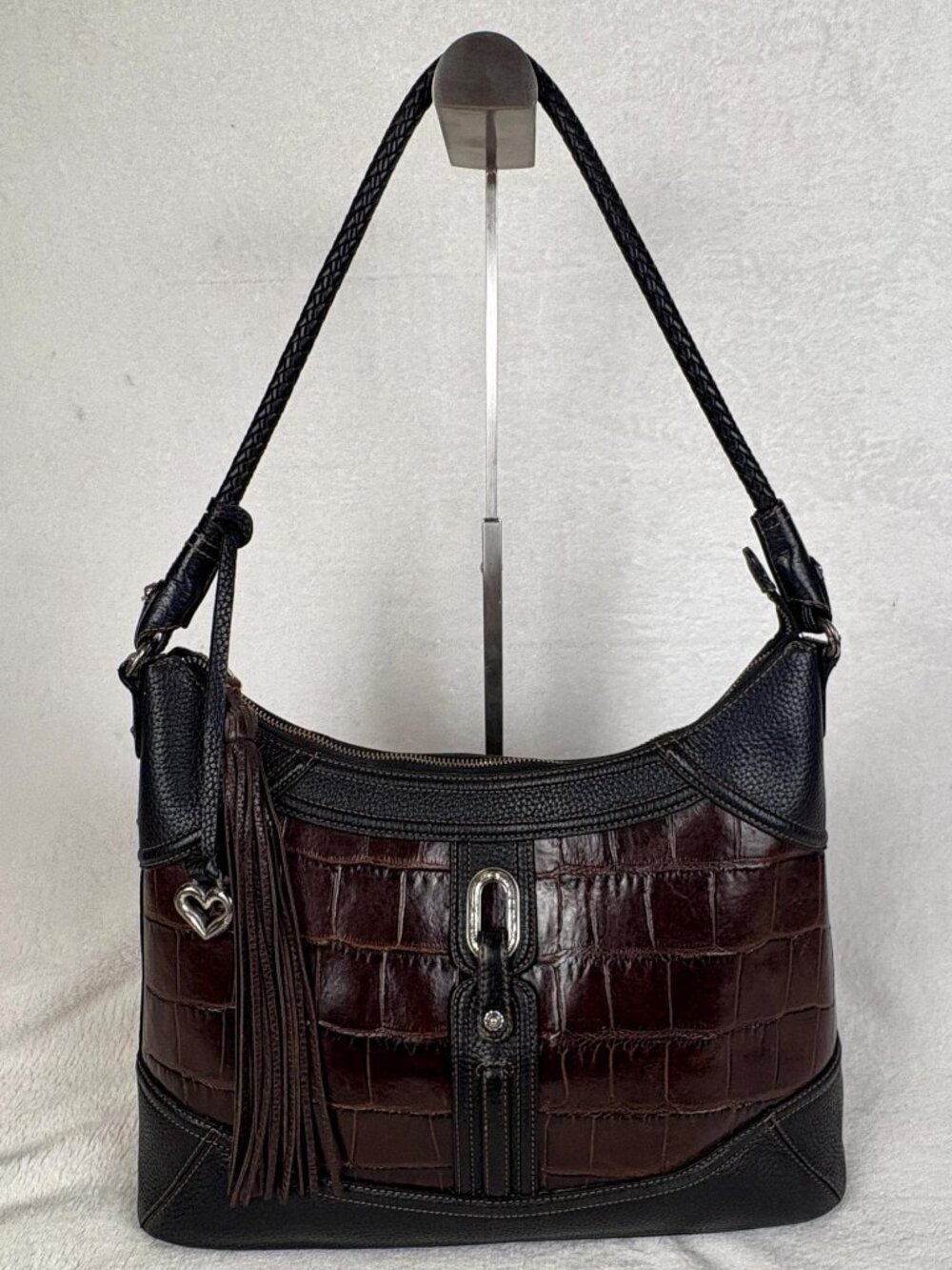 Vintage Y2K Brighton Burgundy Croc Embossed Leather with Braided Strap